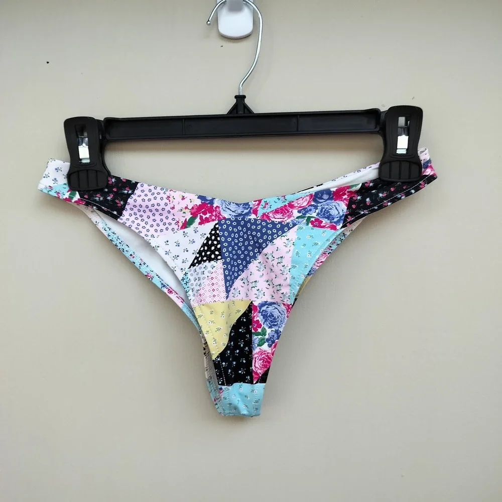 Frankie's Bikinis Patchwork Quilt Print Cheeky Bikini Bottom Swimsuit